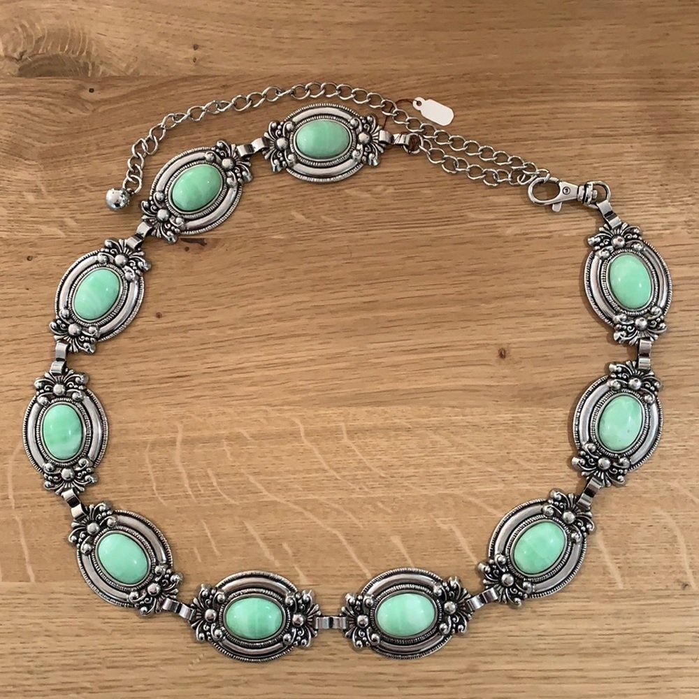 Two gorgeous faux silver and jade gypsy belts!